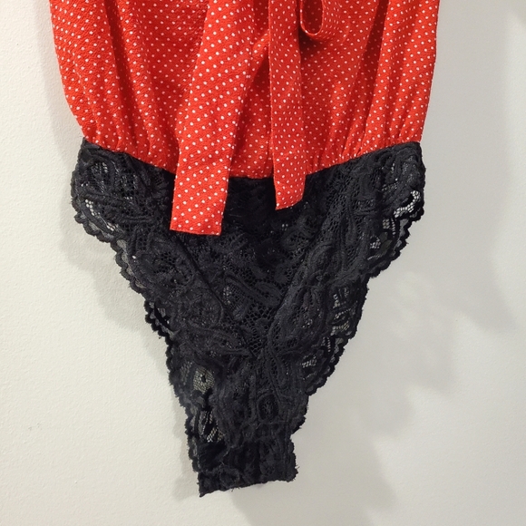 Free People - Uptown Girl Polka Dot and Lace Bodysuit - Size XS - Picture 7 of 10